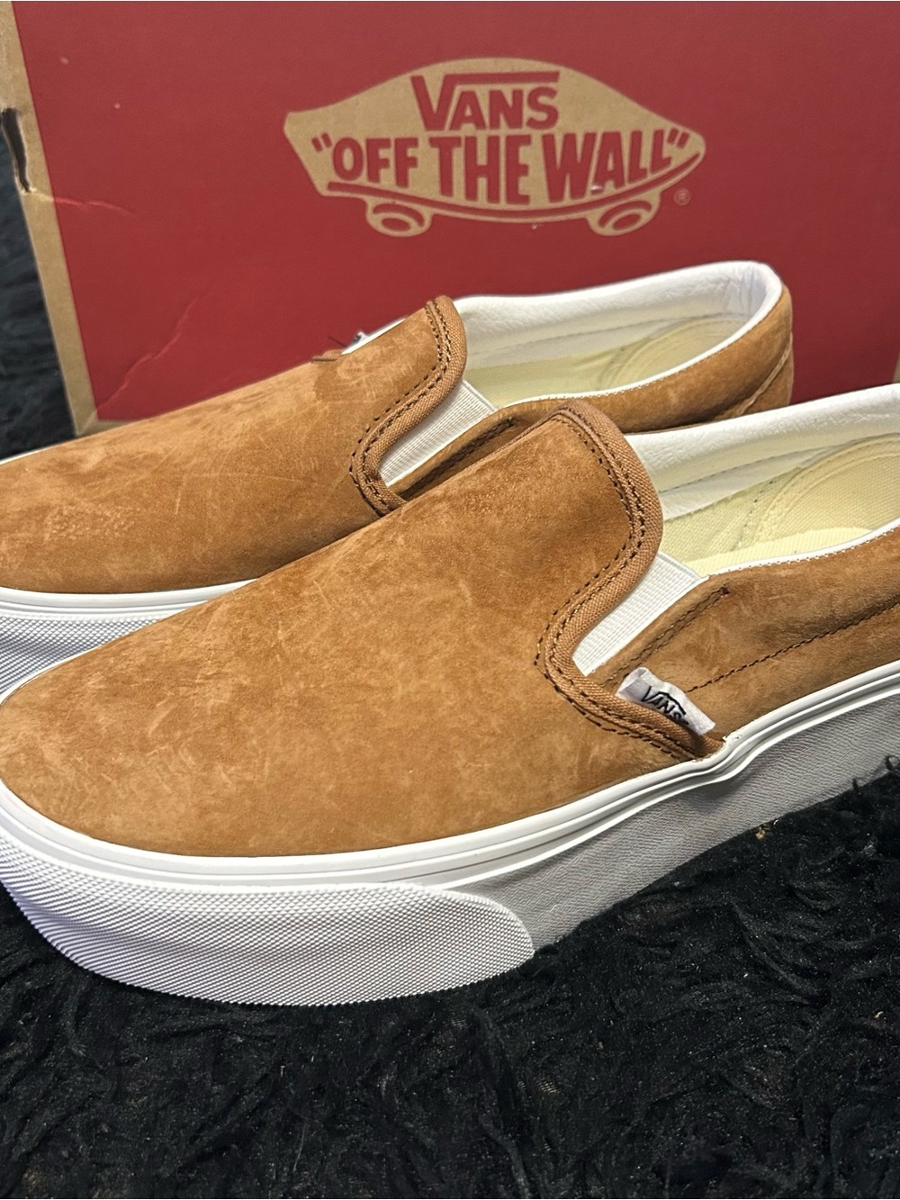 VANS brown leather platform slip on shoes sneakers women’s 8 new - Picture 2 of 7